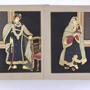 Vintage PAIR Rajasthani Miniature Art Painting on Paper